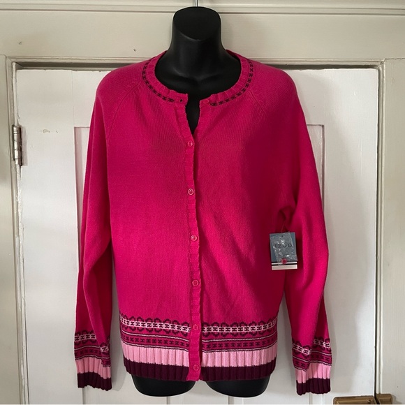 IZOD Pink and Burgundy Cardigan Sweater - Picture 1 of 8